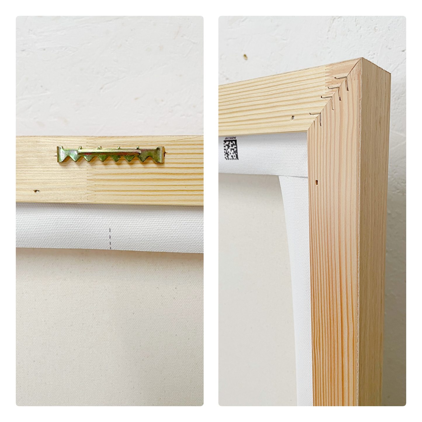 Wooden frame showing hanging tooth hooks, on a white background