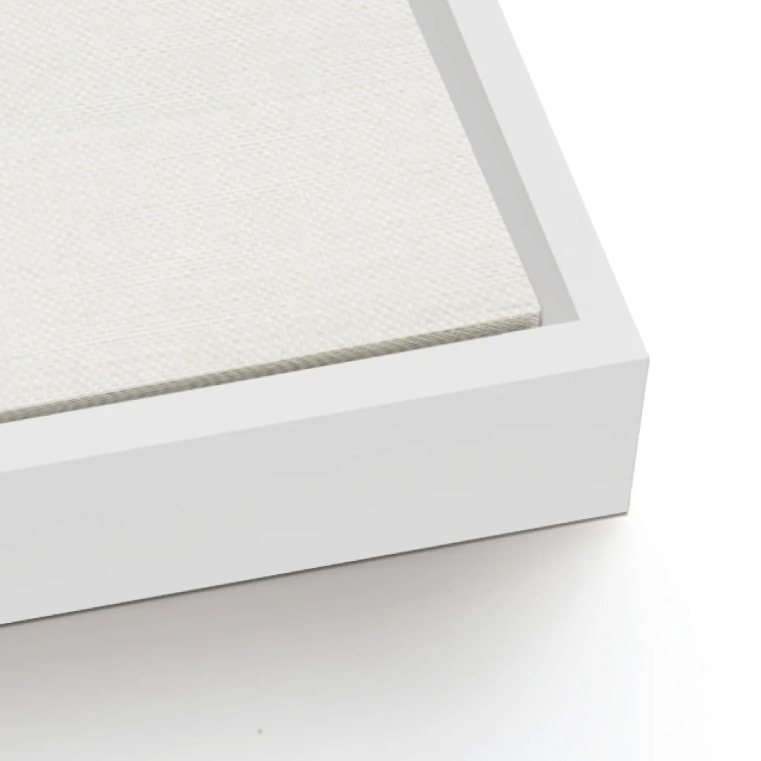 Close-up of a white canvas in a white frame on a white background