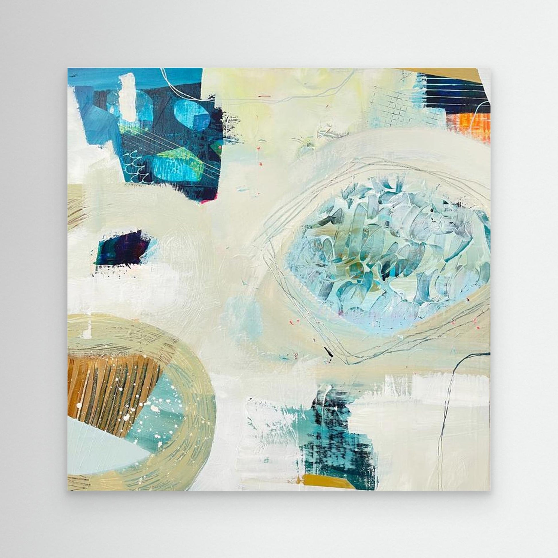 'Beachcombing'  abstract framed canvas print from Alison GIlbert, on a wall 