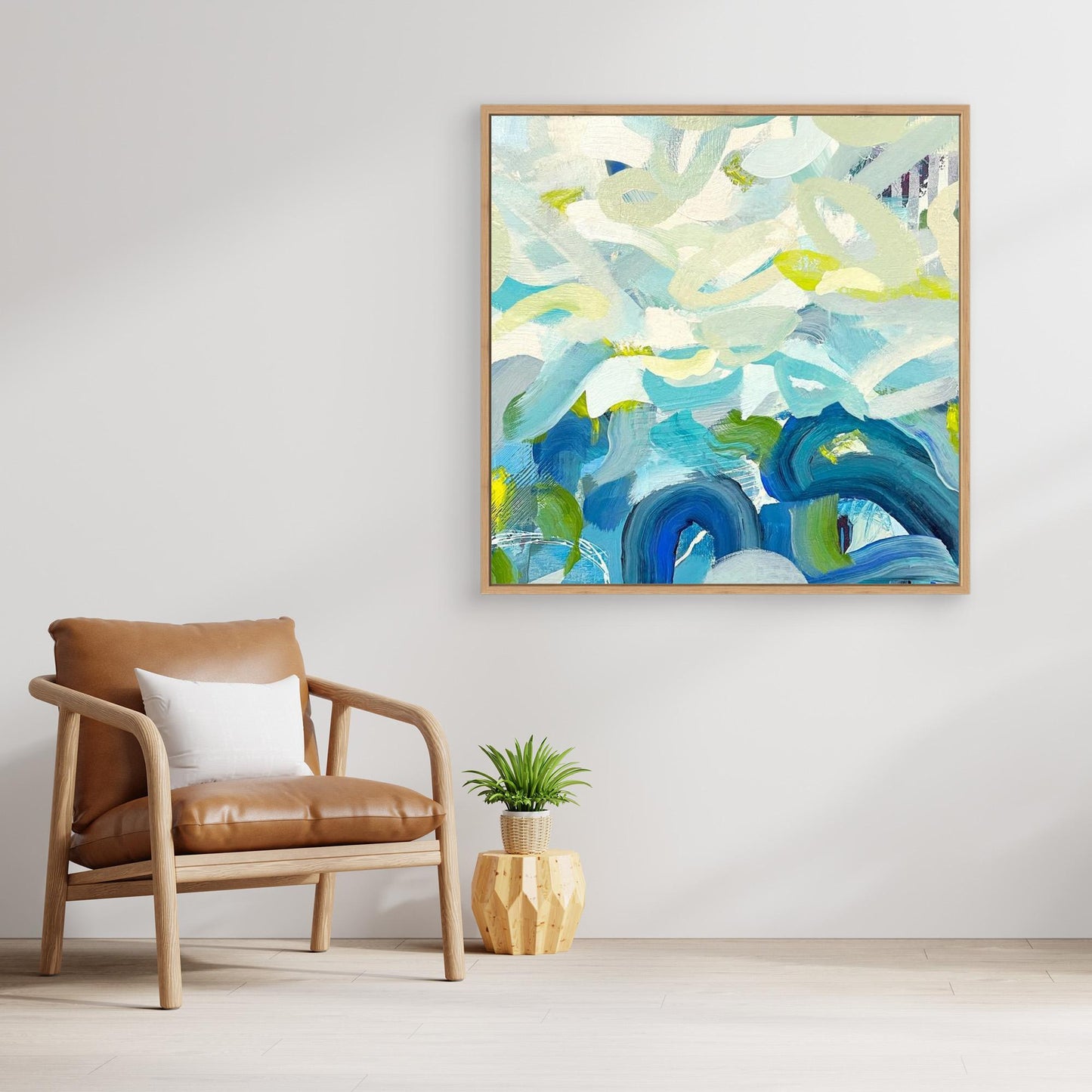 Outward Expression blue abstract framed canvas print in living room