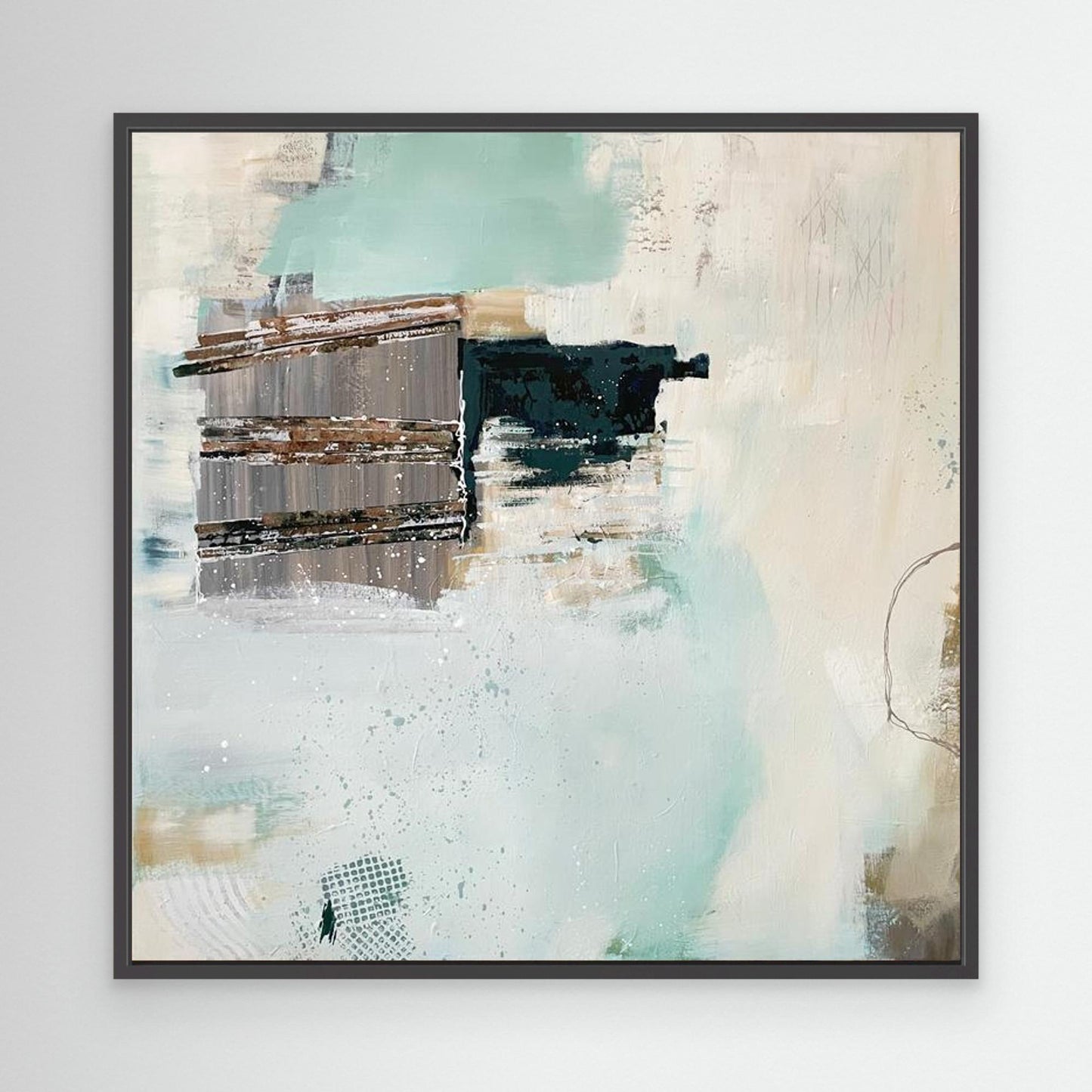 Seafoam's Echo framed canvas print on a white wall